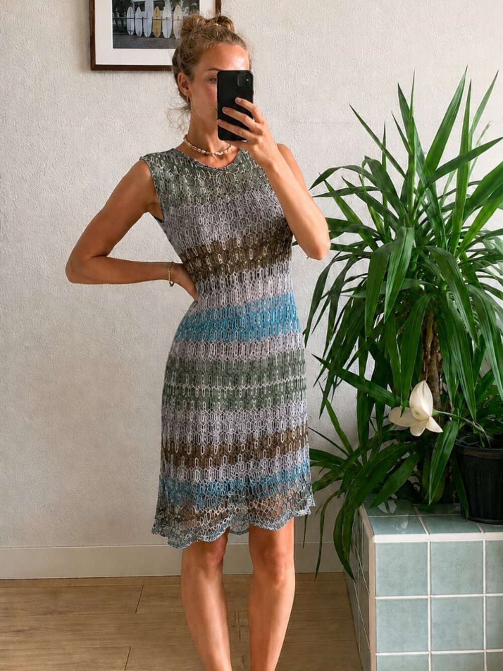 Missoni Crochet Knit Dress EU 38 Zig Zag Asymmetrical Silk Blend Made in Italy